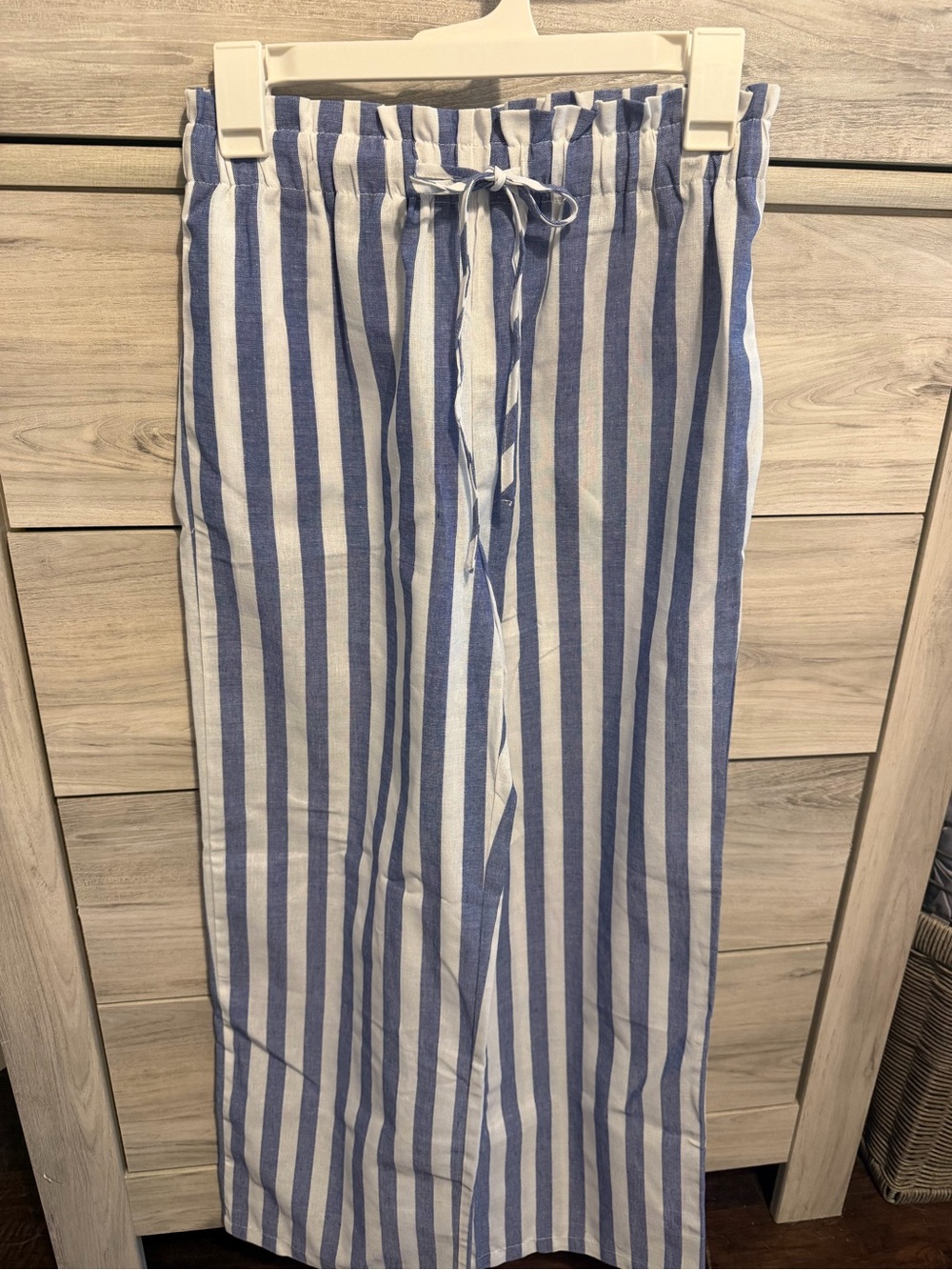 SHEIN Blue and White Vertical Stripe Drawstring Chinos